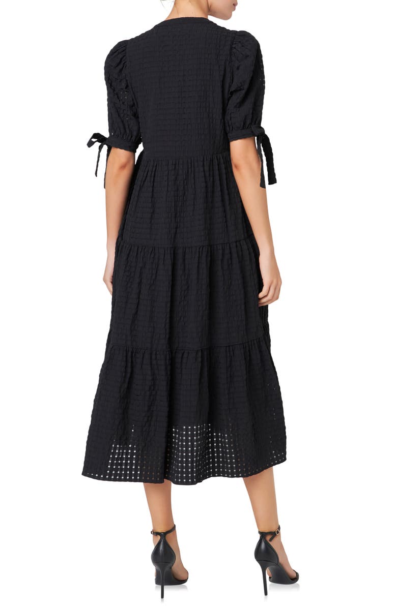 English Factory Gingham Tiered Midi Dress, Alternate, color, Black