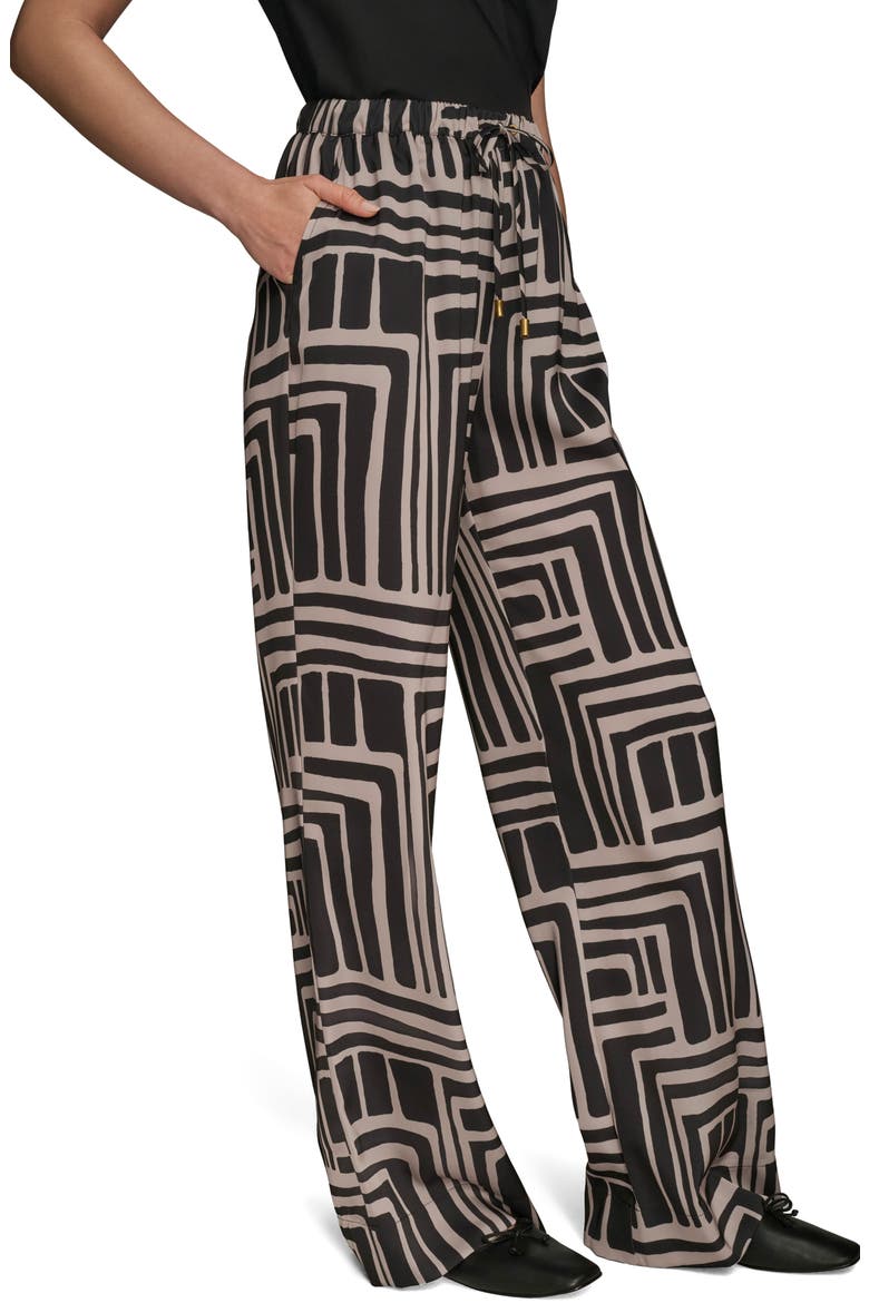 Geo Print Wide Leg Pants, Alternate, color, BLACK/ SAND