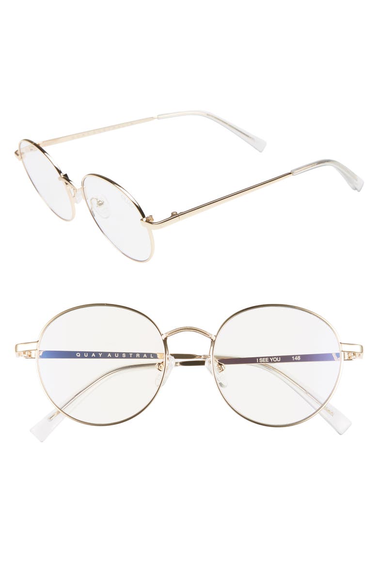 Australia I See You 51mm Round Fashion Glasses, Main, color, GOLD/ CLEAR