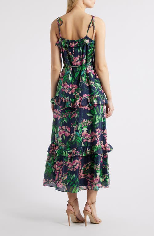 Julia Jordan Tie Strap Tiered Maxi Dress In Navy Multi