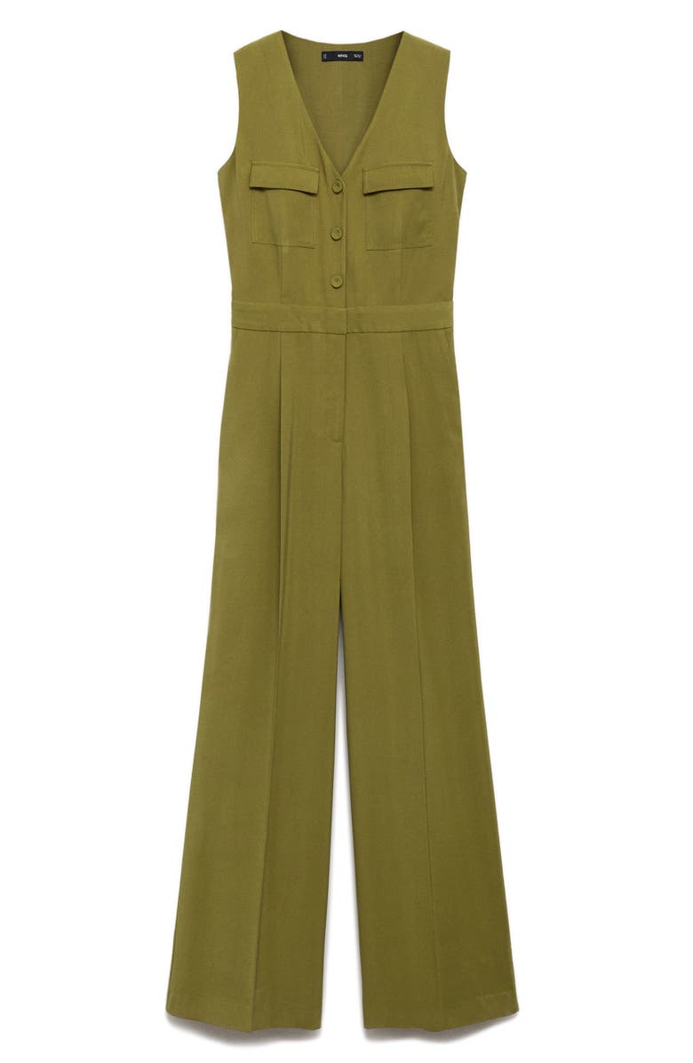 MANGO Utility Wide Leg Jumpsuit, Alternate, color, Green
