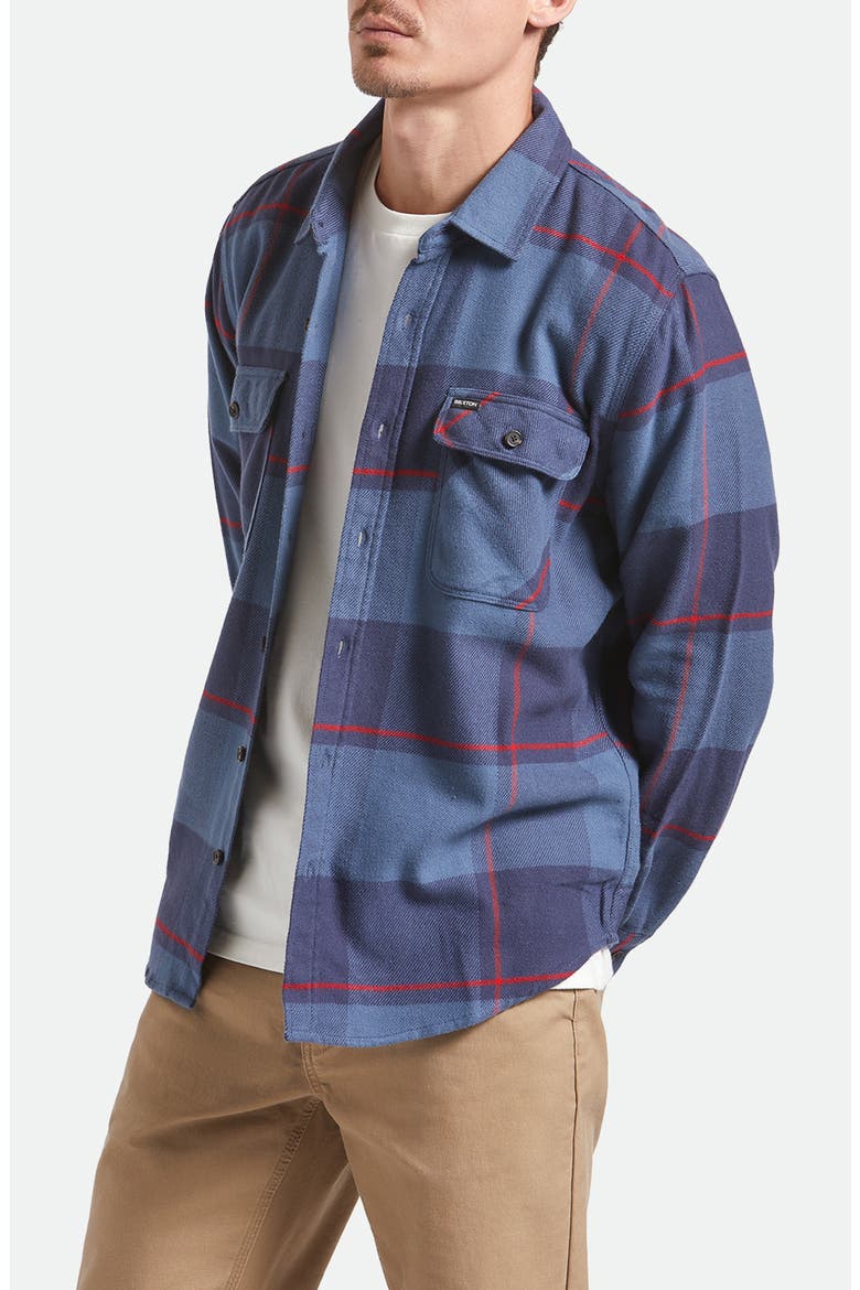 Bowery Plaid Flannel Button-Up Shirt, Alternate, color, BERING SEA/INDIGO/ADRENAL