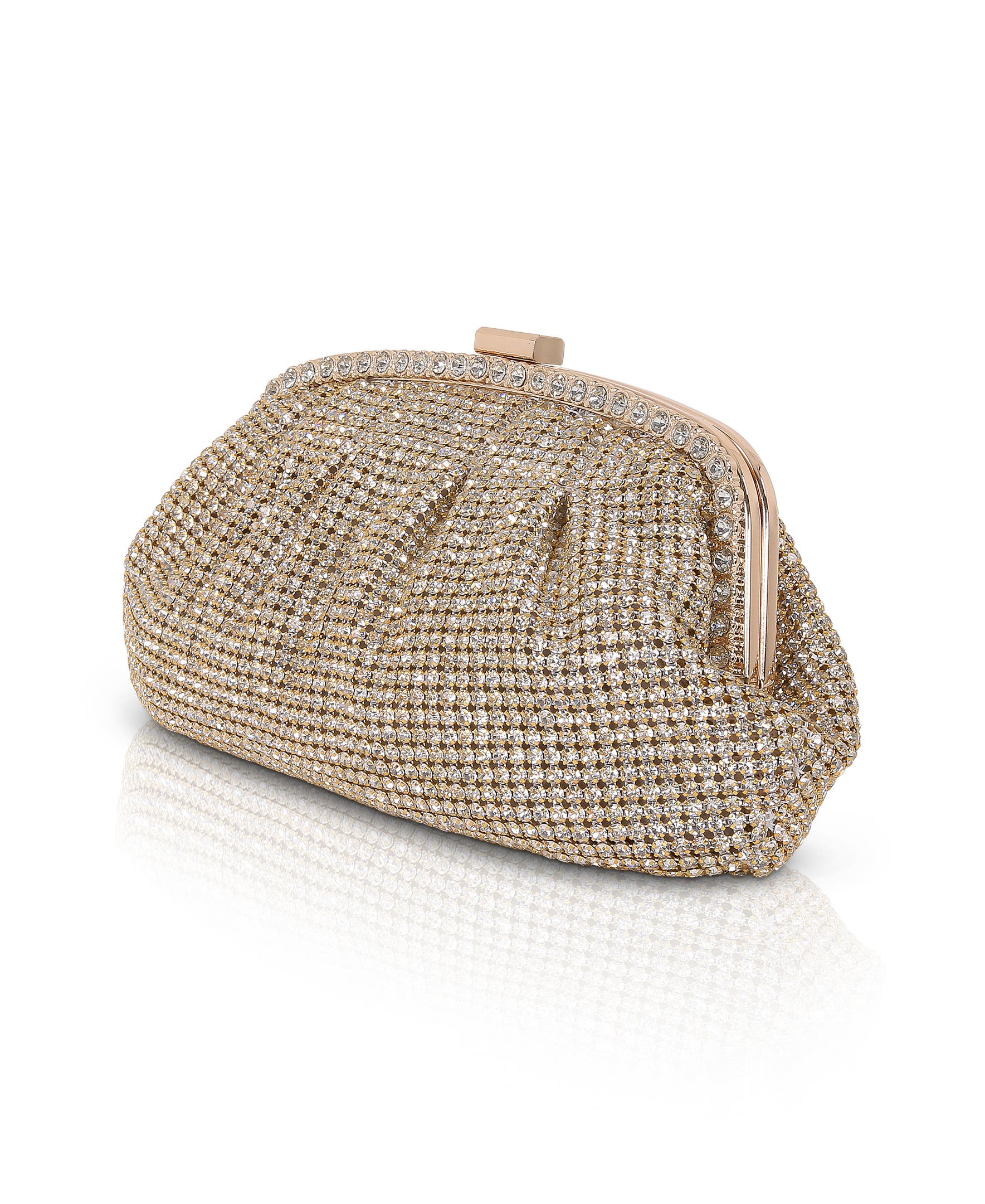 Khari Rhinestone Pleated Clutch, Alternate, color, Gold