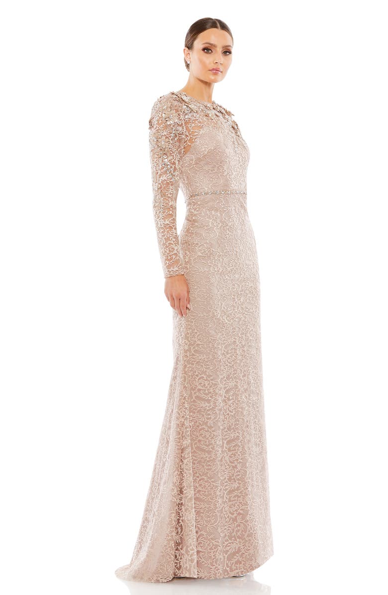 Mac Duggal Floral Filigree Long Sleeve Gown, Alternate, color, 