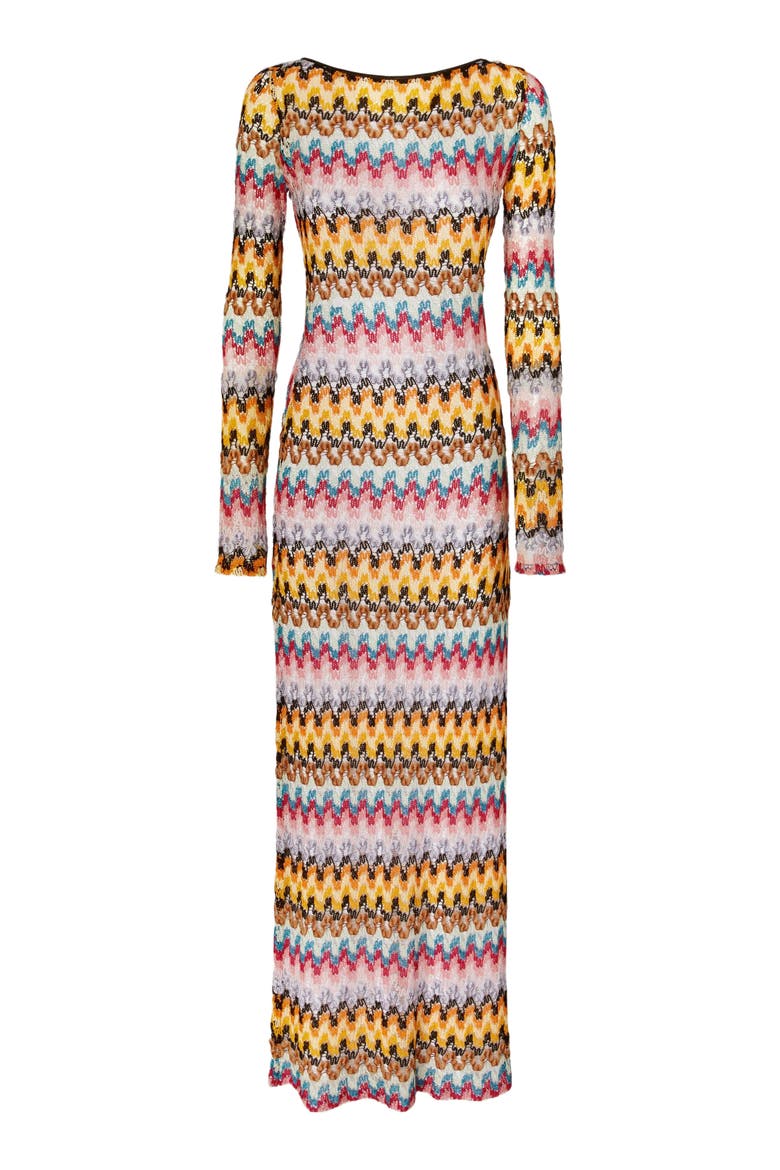Long Dress In Lamé Viscose Lace With Open Back, Alternate, color, Multicoloured