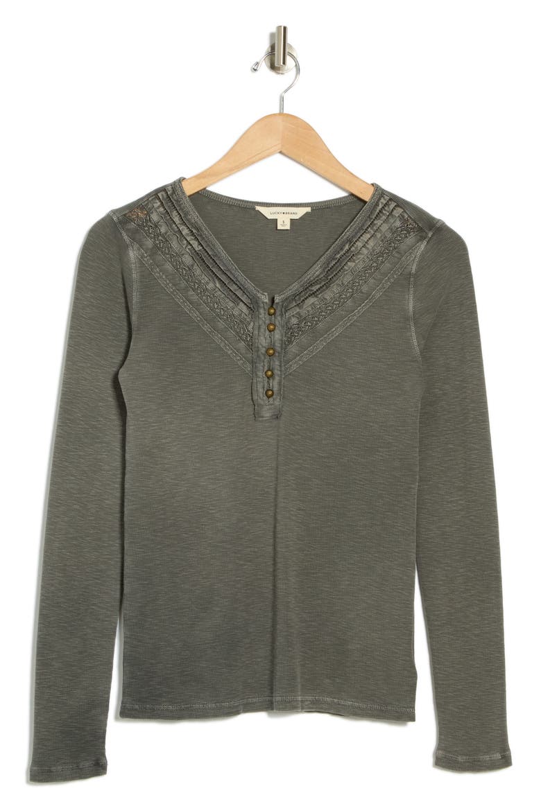 Lace Trim Henley, Alternate, color, GREY PINSTRIPE