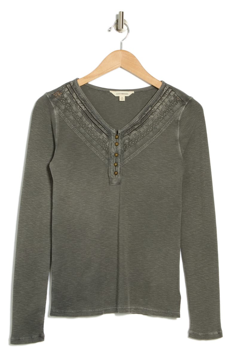 Lucky Brand Lace Trim Henley, Alternate, color, Grey Pinstripe