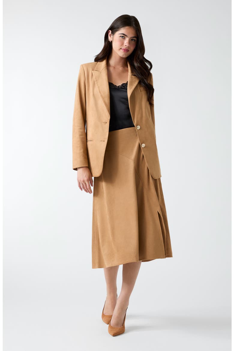 Jennie Faux Suede Midi Skirt, Alternate, color, OPEN BROWN