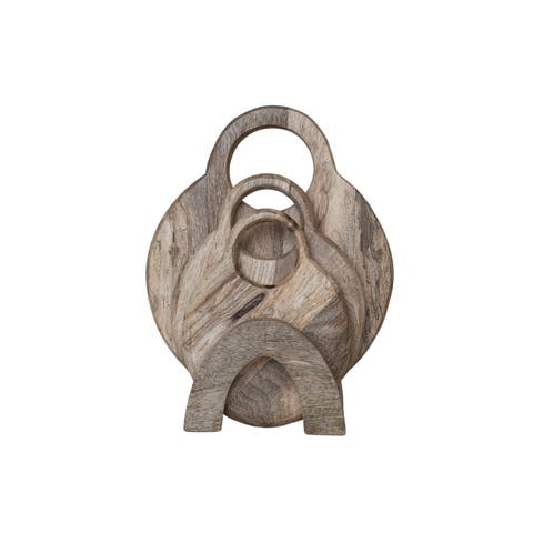 3-Piece Round Mango Wood Cutting Boards in Various Sizes with Stand, Natural