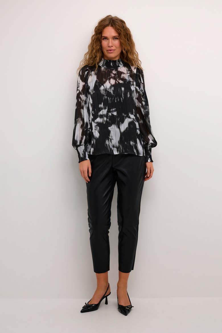 Kalifa Chiffon Mock Neck Blouse, Alternate, color, Black/Grey Blurry