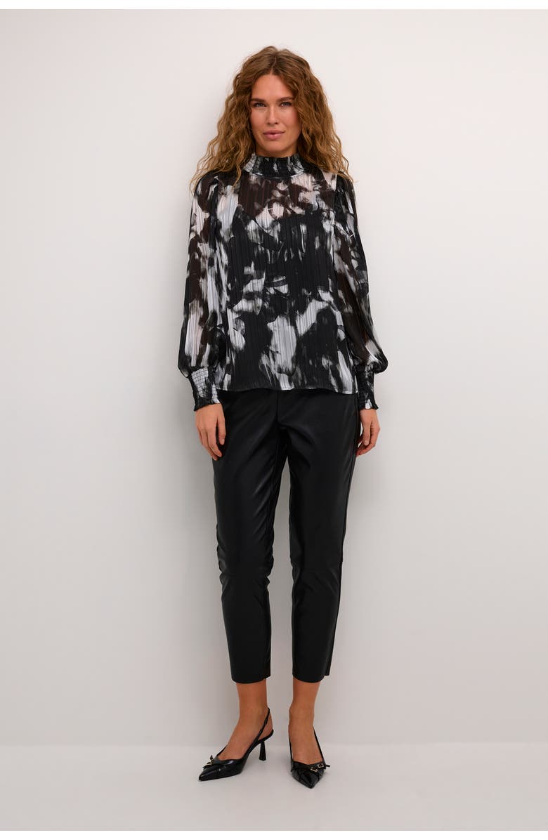 Kaffe Kalifa Chiffon Mock Neck Blouse, Alternate, color, Black/Grey Blurry