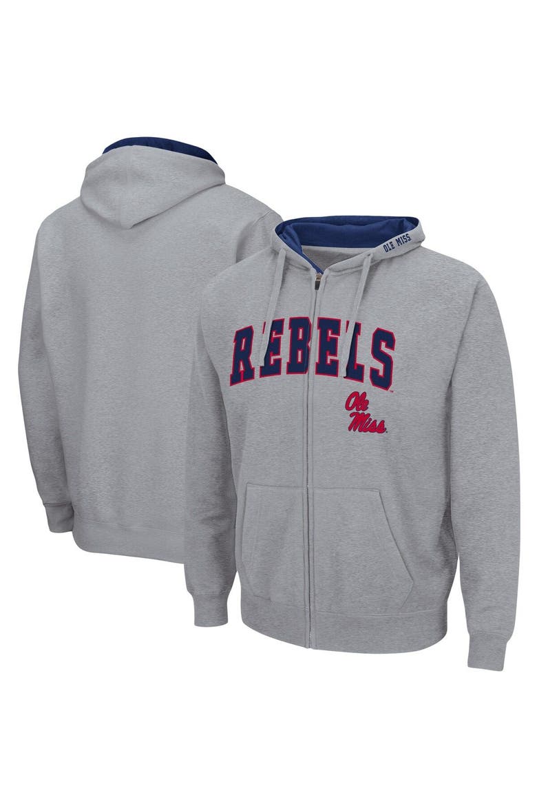 Men's Colosseum Heathered Gray Ole Miss Rebels Arch & Logo 3.0 Full-Zip Hoodie, Main, color, Heather Gray