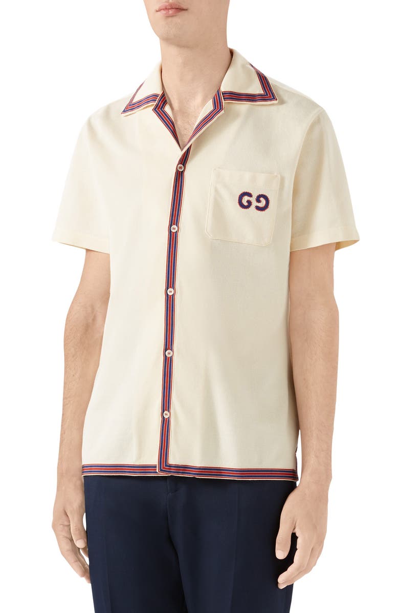 Gucci GG Embroidery Bowling Shirt, Main, color,