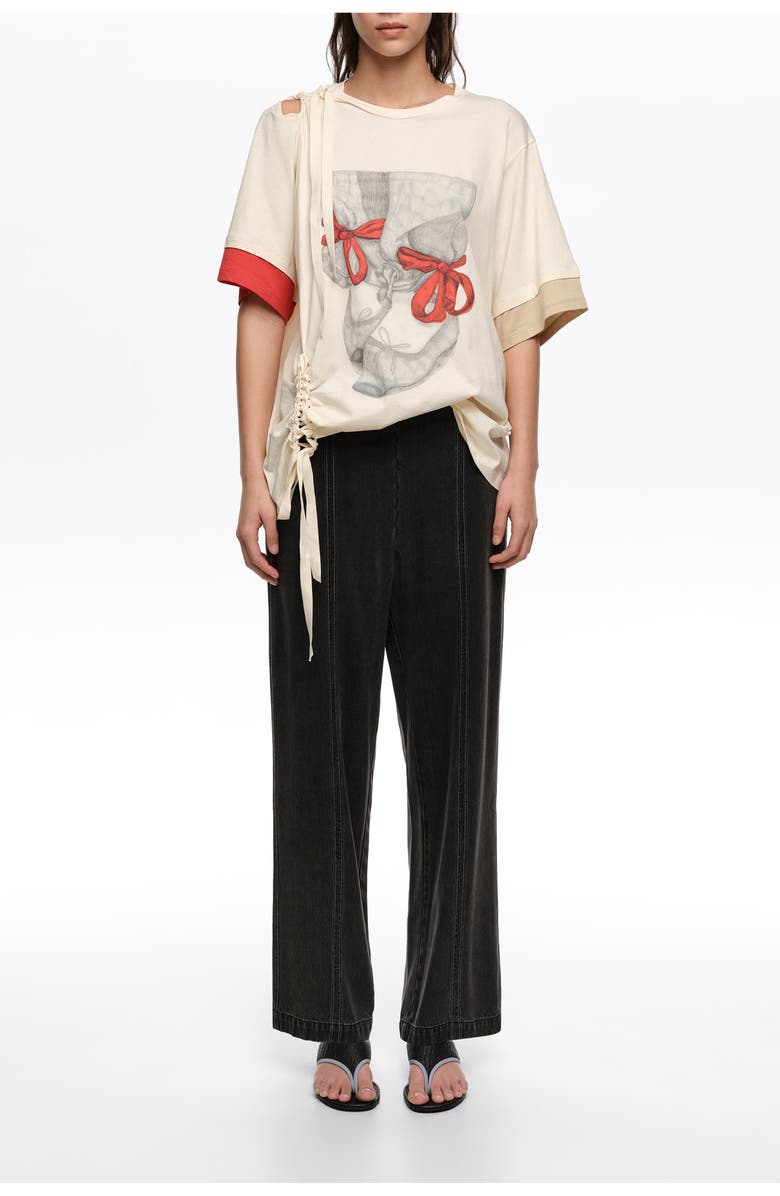 Bimba y Lola Straight Washed Trousers With Topstitching, Main, color, Washed Black