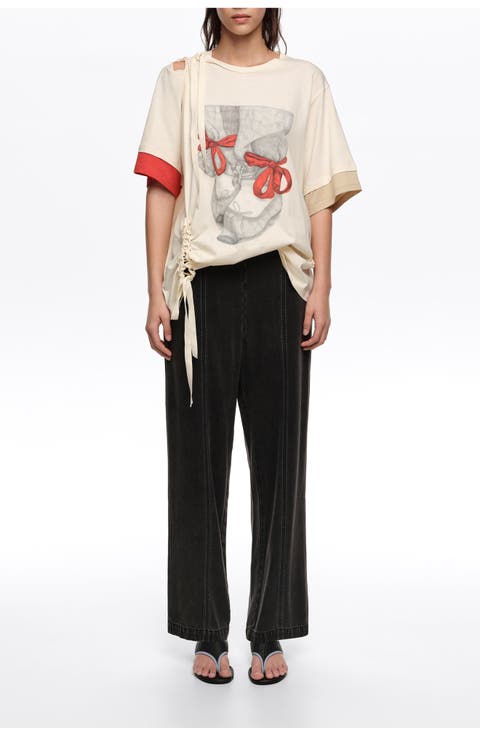 Straight Washed Trousers With Topstitching