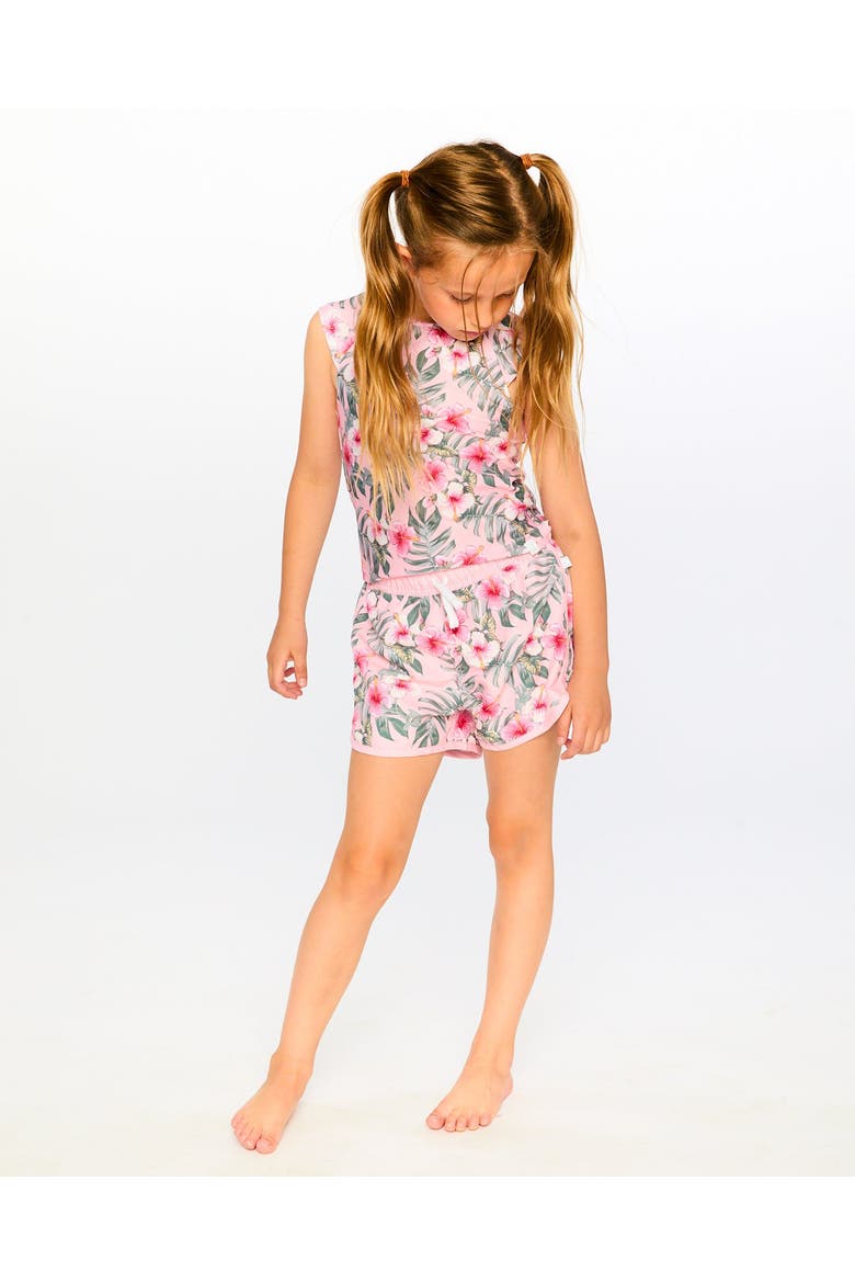 Elastic Waist Drawstring Hibiscus Swim Shorts, Alternate, color, Pink Hibiscus Print