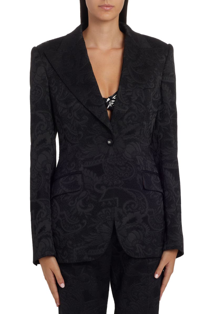 Dolce&Gabbana Floral Jacquard Blazer, Main, color, Black