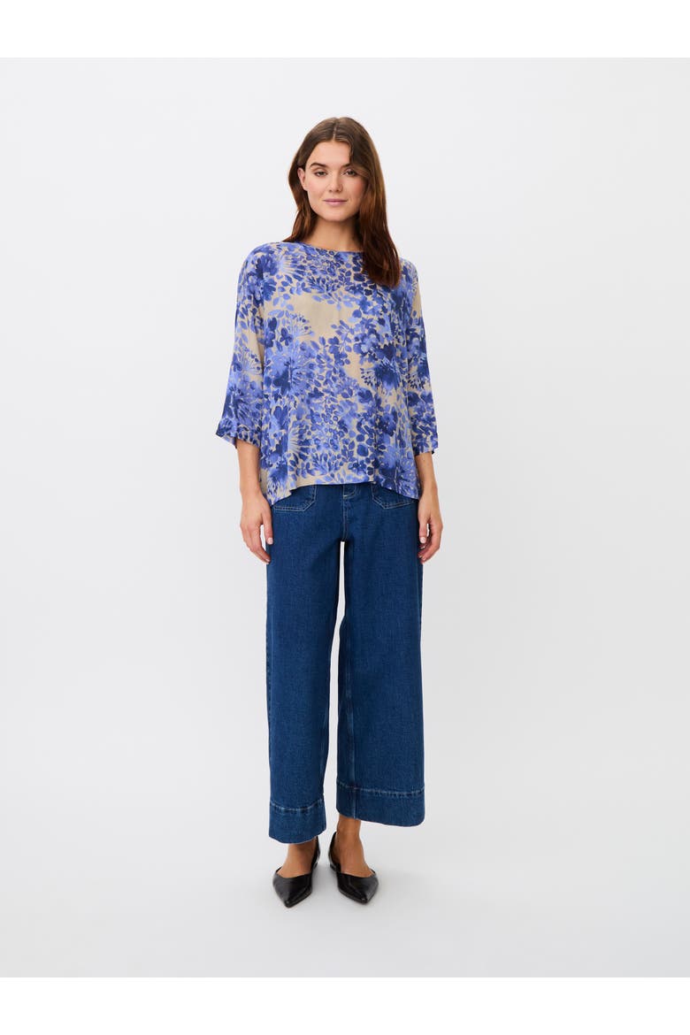 MaBecca Fluid Draped Floral Blouse, Alternate, color, Medieval Blue