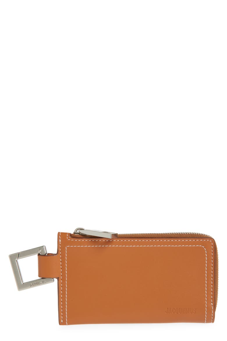 Le Porte Leather Zip Pouch, Main, color, LIGHT BROWN 2