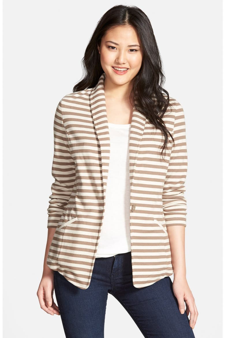 Shawl Collar Knit Blazer, Main, color, TAN- BEIGE STRIPE