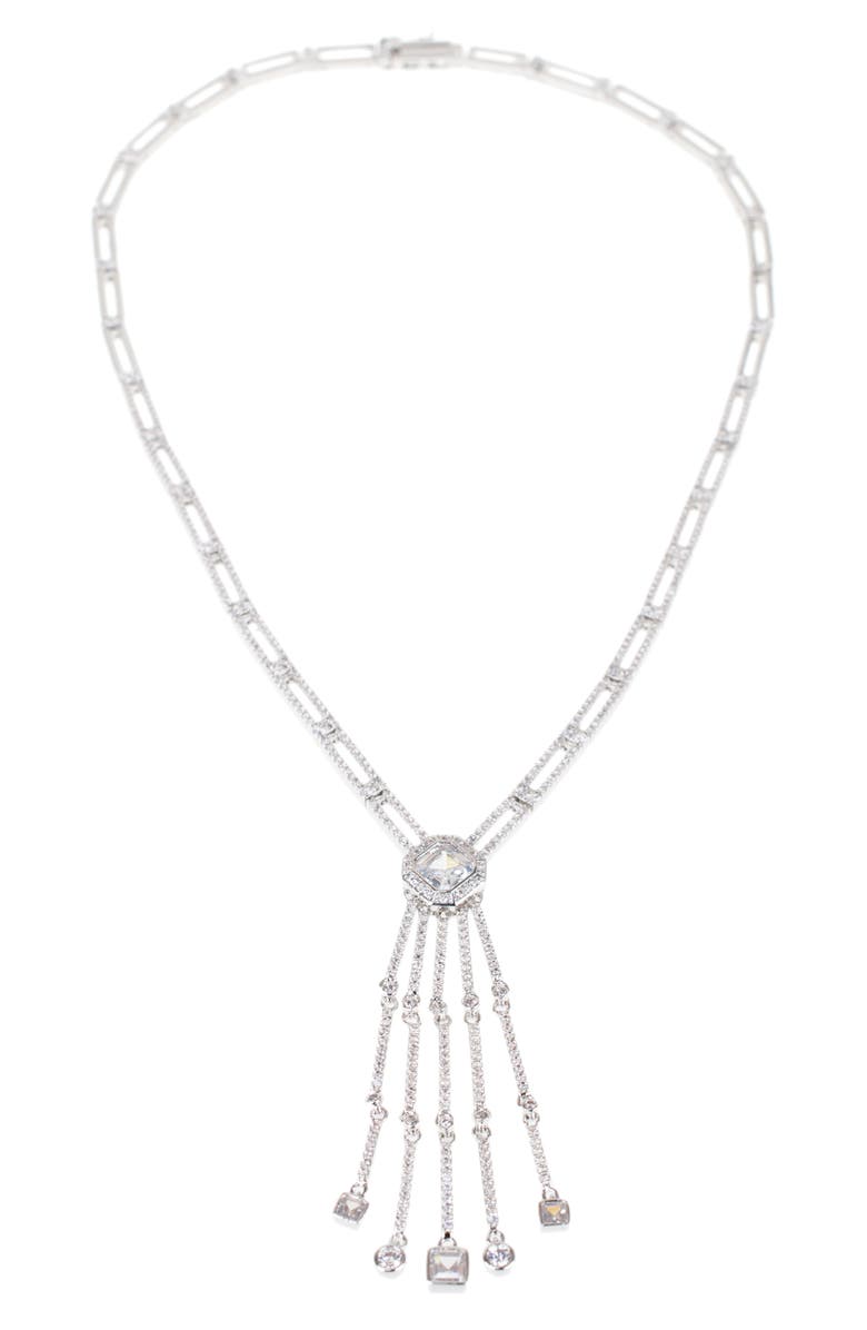 CZ by Kenneth Jay Lane Double Bar CZ Octagon Drop Necklace, Main, color,