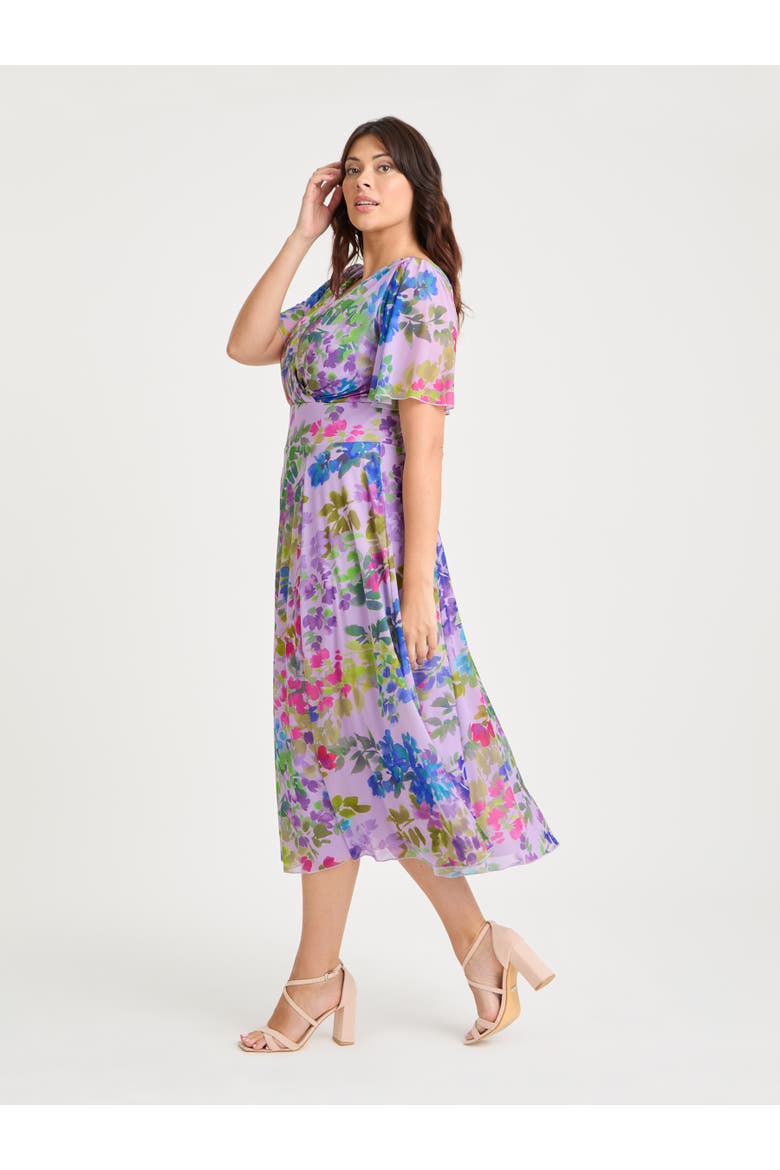 Victoria Floral Angel Sleeve Midi Dress, Alternate, color, Lilac Multi