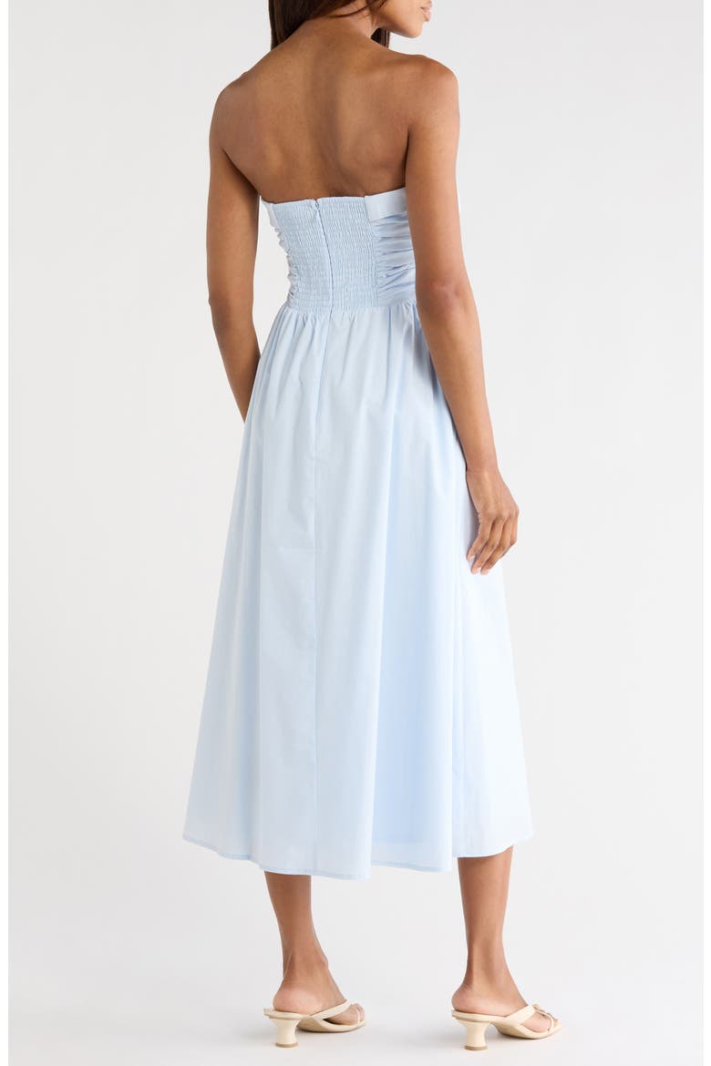 Ruched Strapless Midi Dress, Alternate, color, BLUE