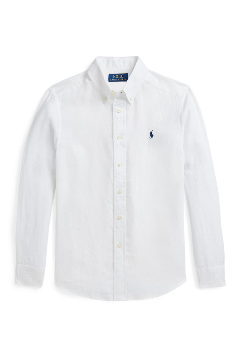 Kids' Linen Button-Down Shirt, Main, color, WHITE