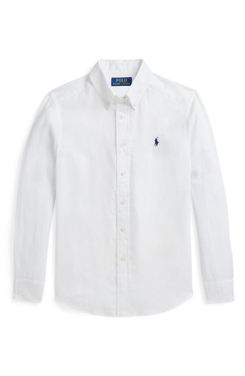 Polo Ralph Lauren White Classic Brand-embroidery Linen Sport Shirt 2-7 Y In White