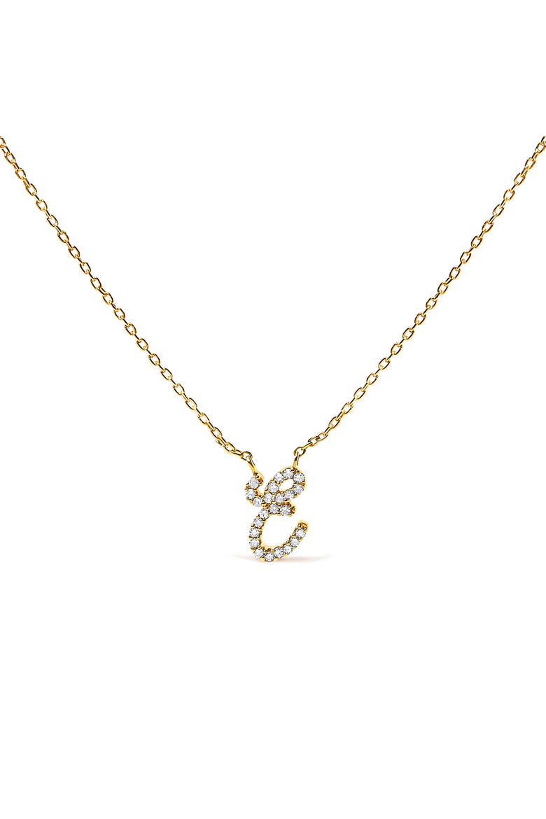 14K Gold Diamond Accent "A-Z" Initial Script Style Pendant Necklace, Main, color, Yellow Gold | E