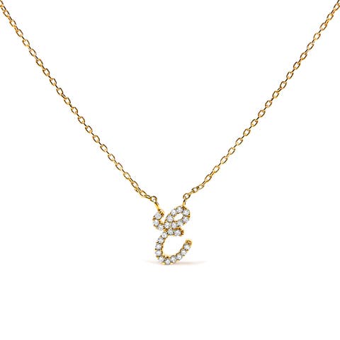 14K Gold Diamond Accent "A-Z" Initial Script Style Pendant Necklace