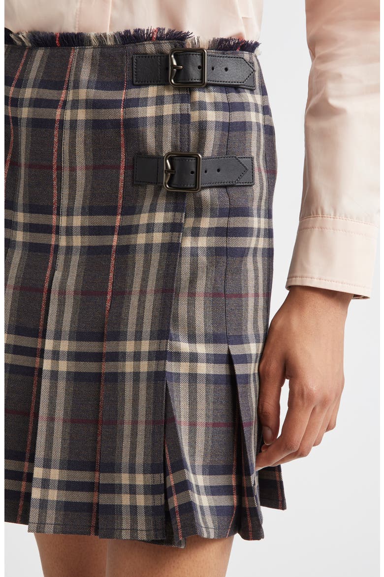 Check Pleated Wool Skirt, Alternate, color, FIG/ BLACK AMETHYST