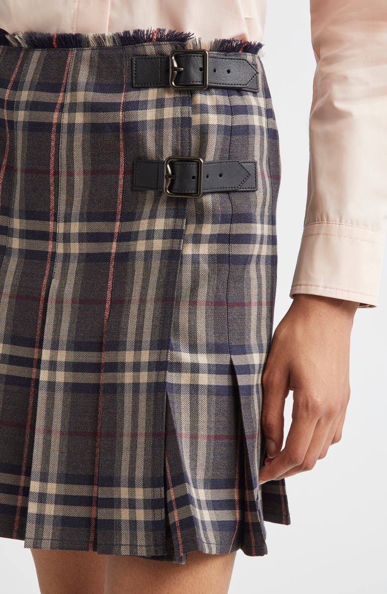 Burberry Check Pleated Wool Skirt, Alternate, color, Fig/ Black Amethyst