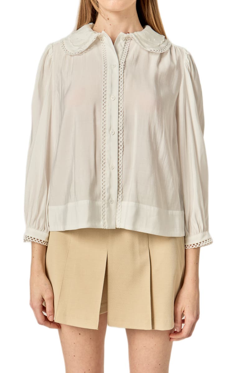 English Factory Scallop Detail Button-Up Shirt, Alternate, color, White