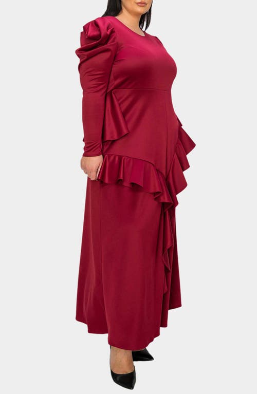 L I V D Vivienne Ruffle Maxi Dress In Burgundy