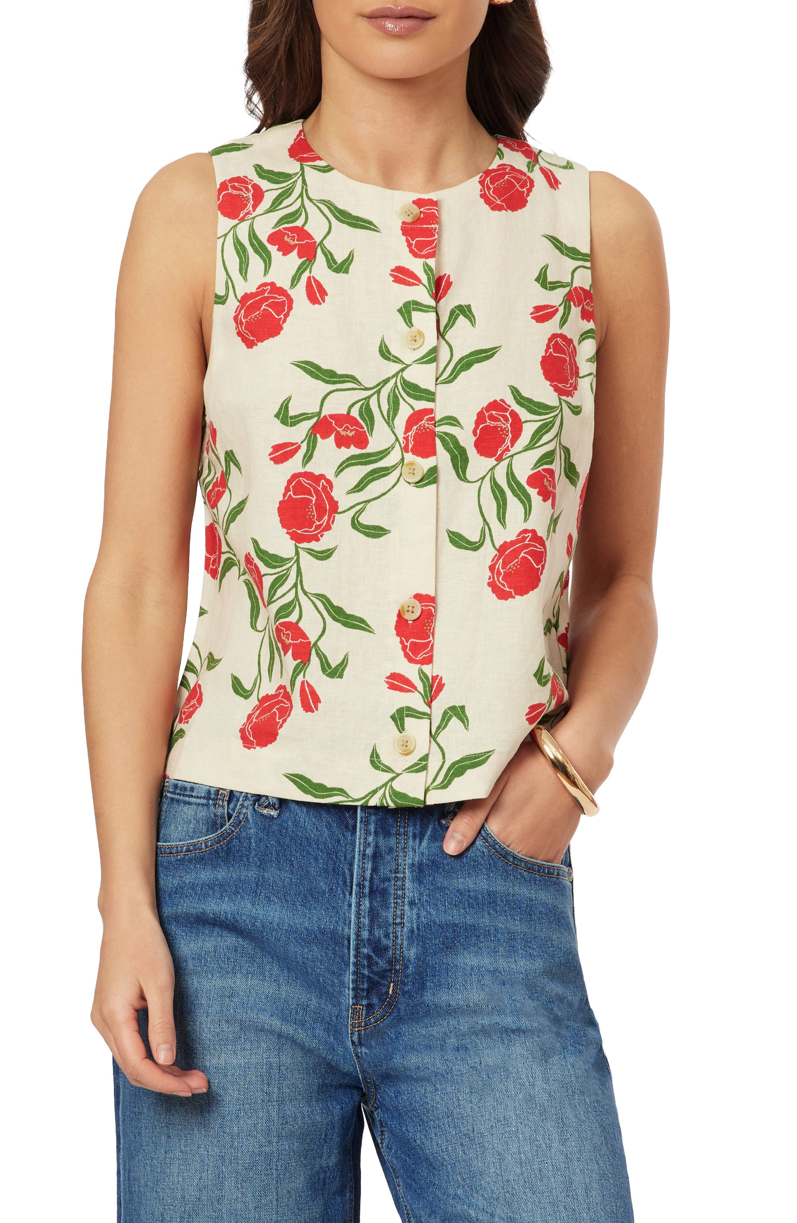 Scotch & Soda Sleeveless Linen Blend Button-Up Shirt