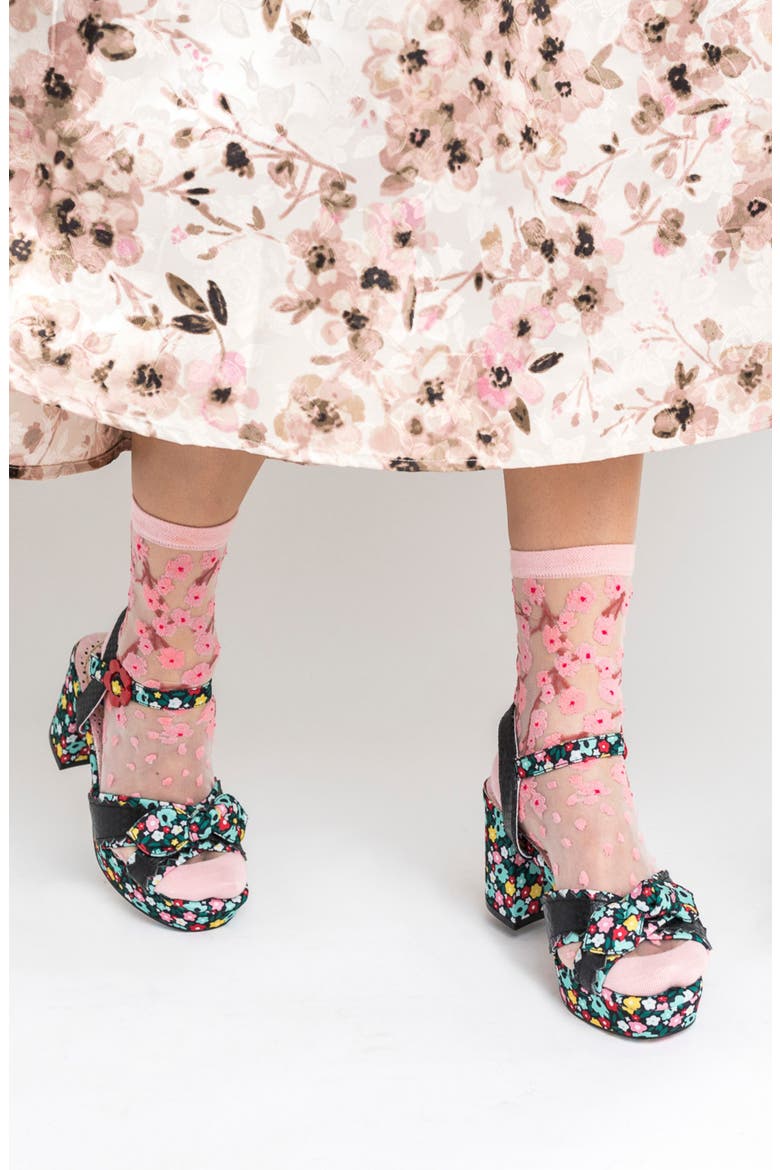Floral Sheer Crew Socks, Alternate, color, PINK/ PURPLE