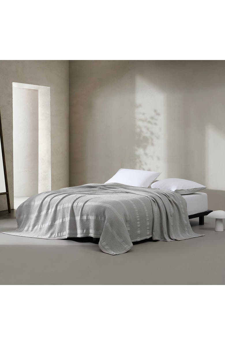 Calvin Klein Waffle Weave Stripe Cotton Blanket, Alternate, color, 