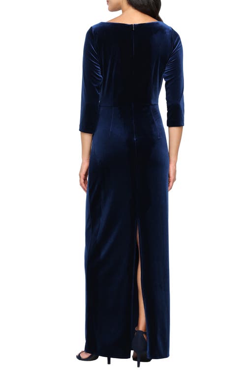 Alex Evenings Embellished Stretch Velvet Gown In Blue