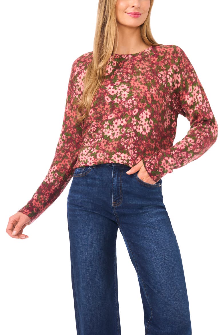 Print Sweater, Main, color, BURGUNDY FLORAL MULTI