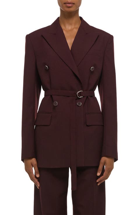 Double Breasted Belted Virgin Wool Blazer