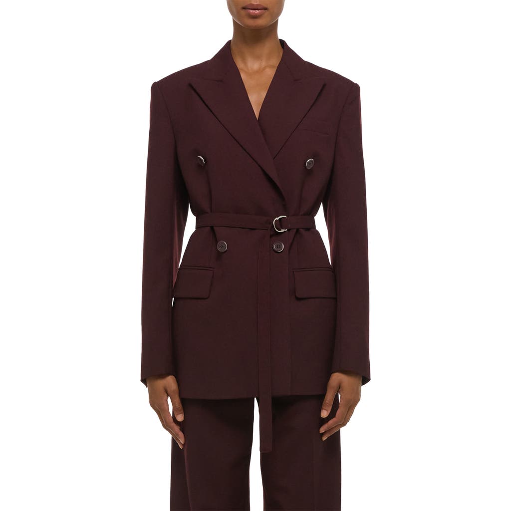 Helmut Lang Double Breasted Belted Virgin Wool Blazer In Animal Print
