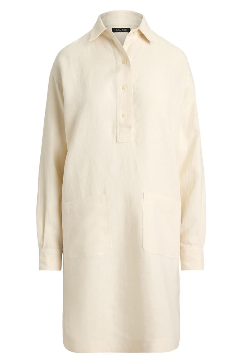 Classic Collar Long Sleeve Linen Shirtdress, Alternate, color, MASCARPONE CREAM