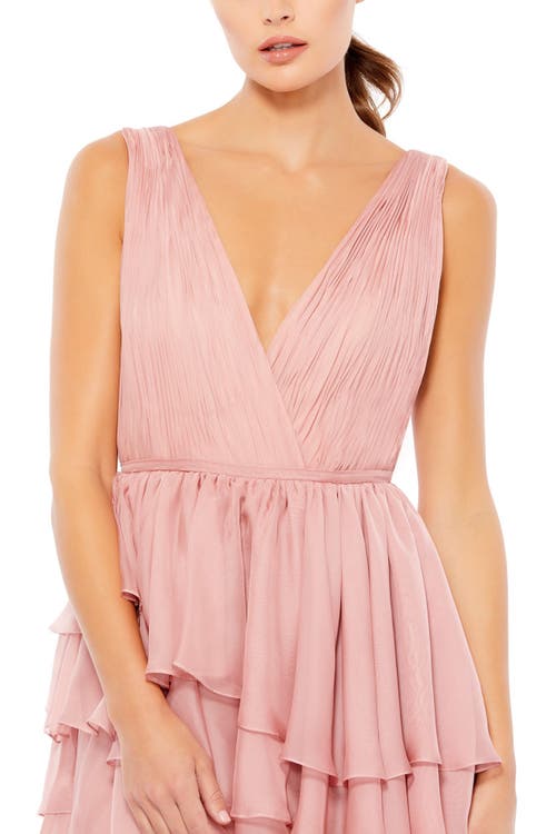 Mac Duggal Women's High Low Tiered Gown With Built In Bodysuit In Rose Pink