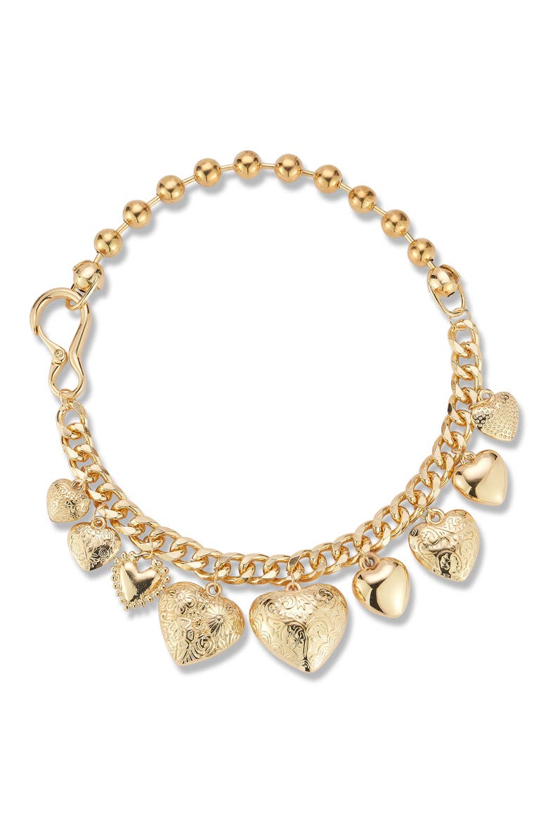 Heart Charm Curb Chain Necklace, Alternate, color, GOLD