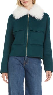 Kate Spade Wool Blend Jacket with Removable Faux Shearling Collar