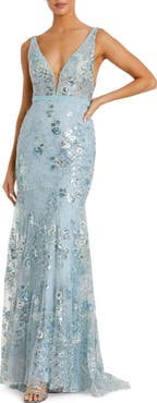Mac Duggal Women's Floral Embellished Sleeveless Plunge Neck Gown