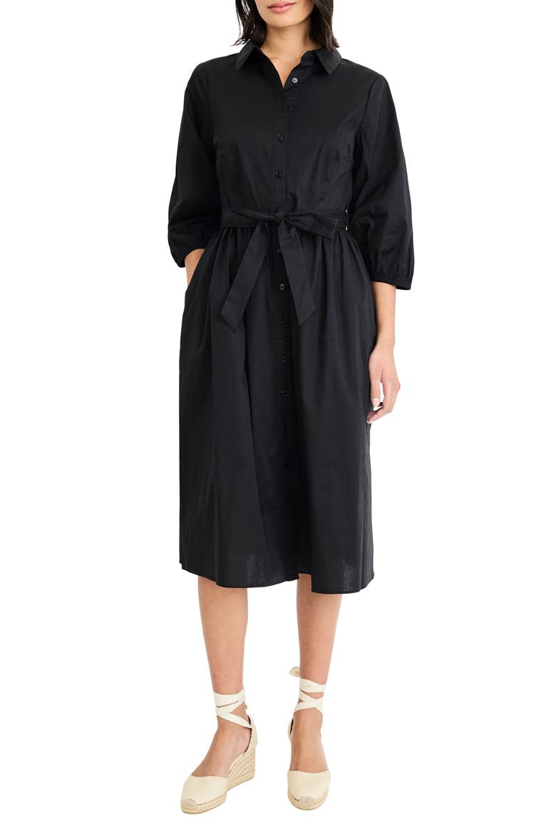 Long Sleeve Midi Shirtdress, Main, color, BLACK