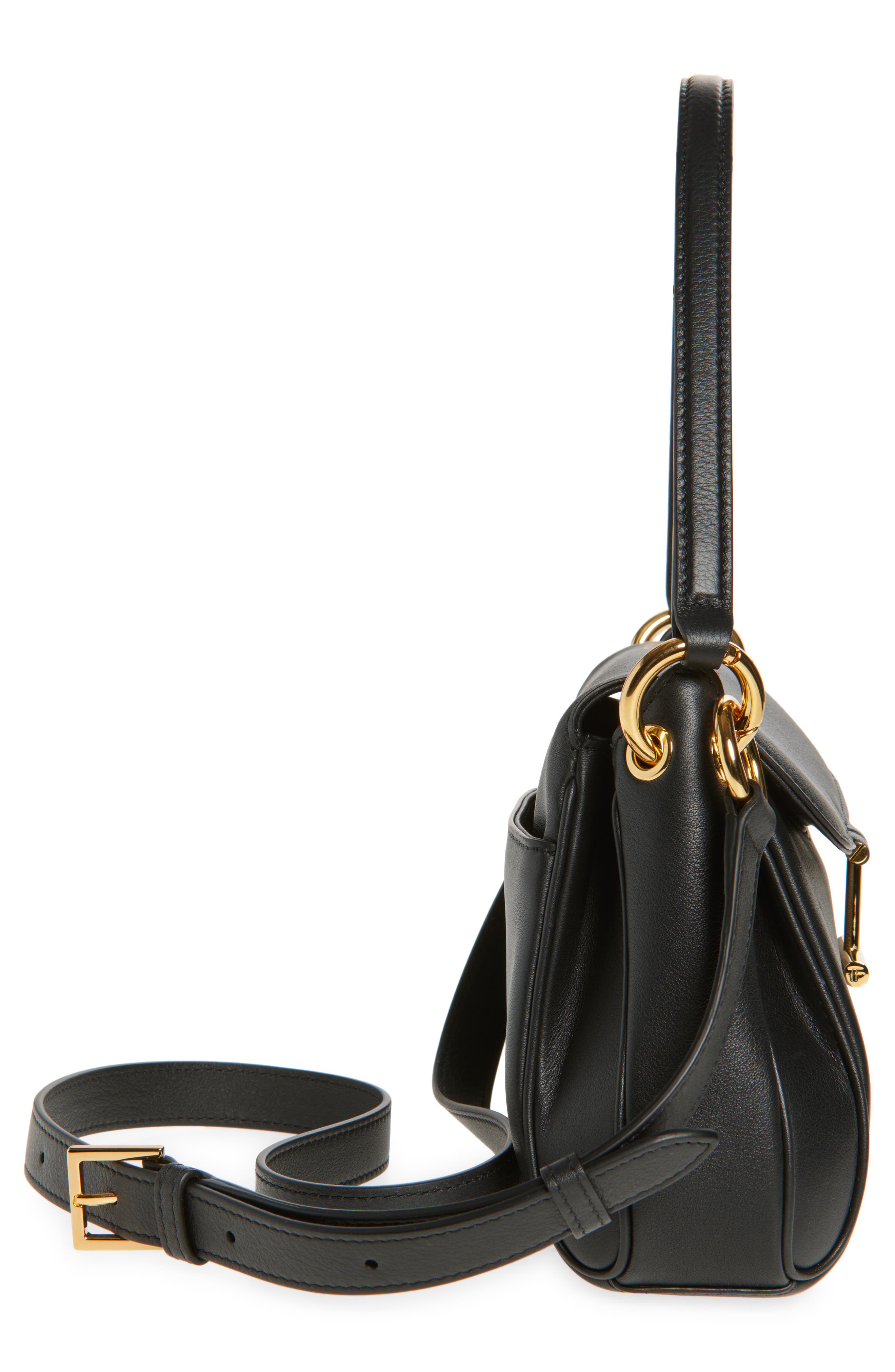 TOM FORD Small Tara Leather Shoulder Bag, Alternate, color, Black