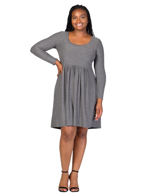 24seven Comfort Apparel Long Sleeve Babydoll Knee Length Dress In Gray